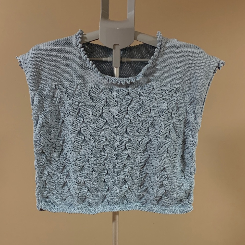 Hand Knit Light Blue Women's Top/Vest Size S to M